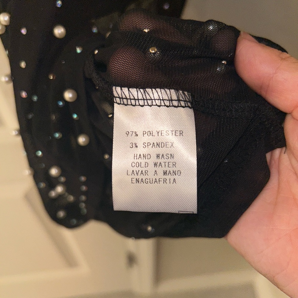 NWOT Elegant Black Sheer Dress with Pearl Detail - Picture 4 of 5